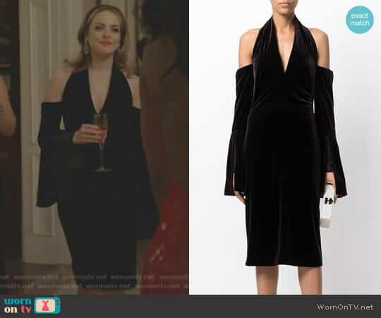 Tom Ford Cold-Shoulder Velvet Dress worn by Fallon Carrington (Elizabeth Gillies) on Dynasty