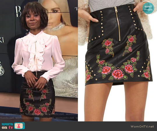 Topshop Embellished Floral Faux Leather Skirt worn by Zuri Hall on E! News