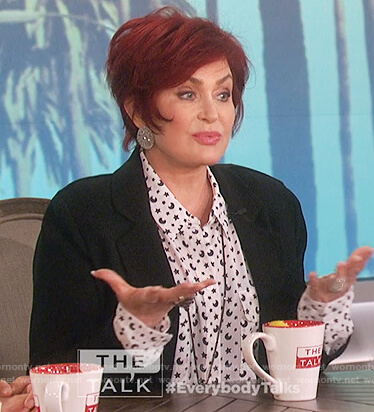 Sharon’s white moon and star print silk shirt on The Talk