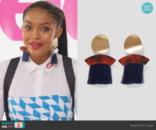 Zara Earrings with Fringe and Metal worn by Zoey Johnson (Yara Shahidi) on Grown-ish