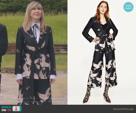 Zara Printed Jacket with Sash Belt worn by Moira Rose (Catherine O'Hara) on Schitts Creek