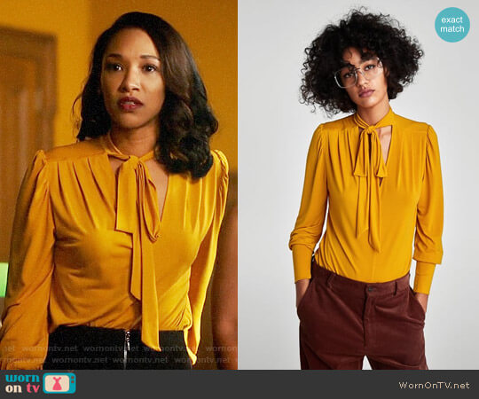Zara Blouse with Bow Collar worn by Iris West (Candice Patton) on The Flash