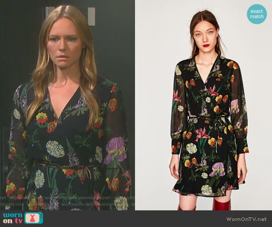Zara Printed Mini Wrap Dress worn by Abigail Deveraux (Kate Mansi) on Days of our Lives