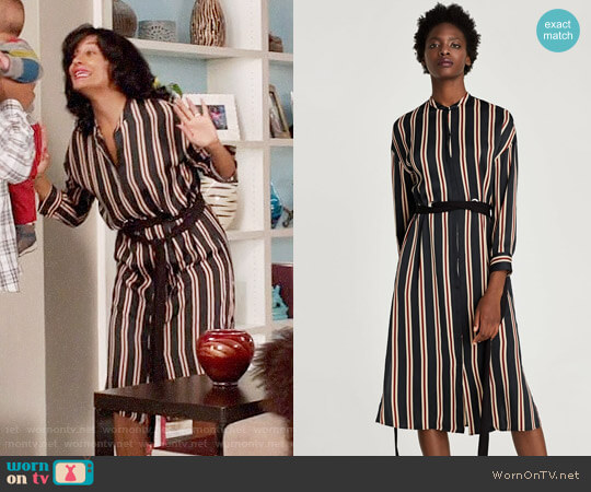 Zara Striped Tunic with Belt worn by Rainbow Johnson (Tracee Ellis Ross) on Black-ish