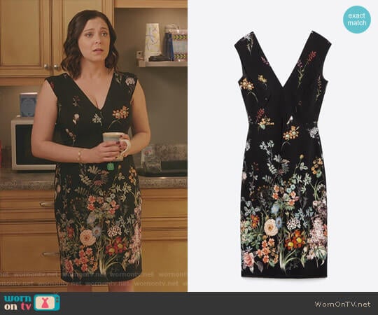Zara Floral V-Neck Dress worn by Rebecca Bunch (Rachel Bloom) on Crazy Ex-Girlfriend