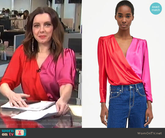 Zara Two-Tone Crossover Bodysuit worn by Melanie Bromley on E! News