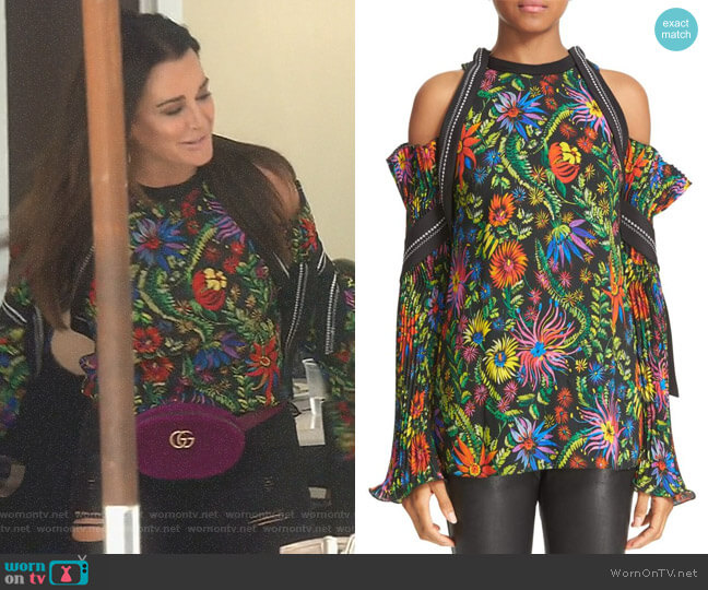 3.1 Phillip Lim Floral Cold Shoulder Top worn by Kyle Richards on The Real Housewives of Beverly Hills