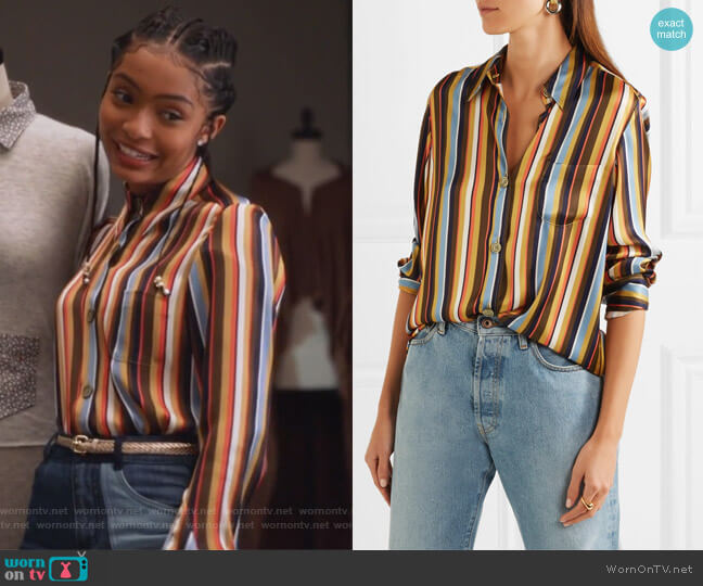 Acne Studios Buse Striped Satin Shirt worn by Zoey Johnson (Yara Shahidi) on Grown-ish
