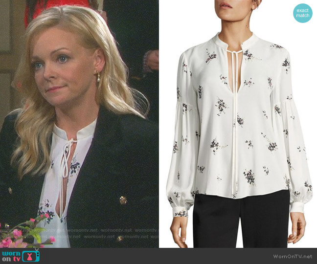 ALC Ty Lantern Sleeve Floral-Print Silk Blouse worn by Belle Brady (Martha Madison) on Days of our Lives
