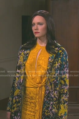 Abigail’s yellow jaquard knotted waist dress on Days of our Lives