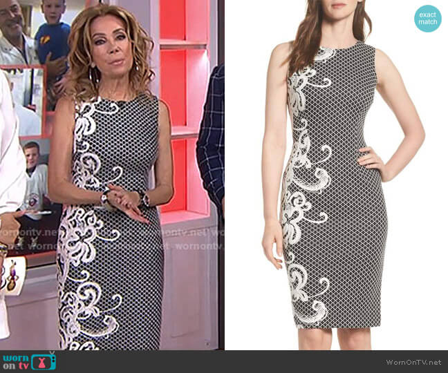 Adrianna Papell Scroll Border Knit Sheath Dress worn by Kathie Lee Gifford on Today