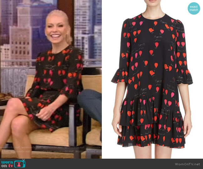 Alexander McQueen Petal Print Silk Ruffle Dress worn by Kelly Ripa on Live with Kelly and Mark