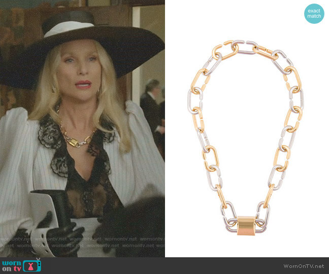 Alexander Wang Broken Link Double Lock Necklace worn by Alexis Carrington (Elaine Hendrix) on Dynasty