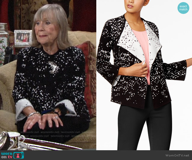 Alfani Printed Colorblocked Cardigan worn by Dina Mergeron (Marla Adams) on The Young and the Restless