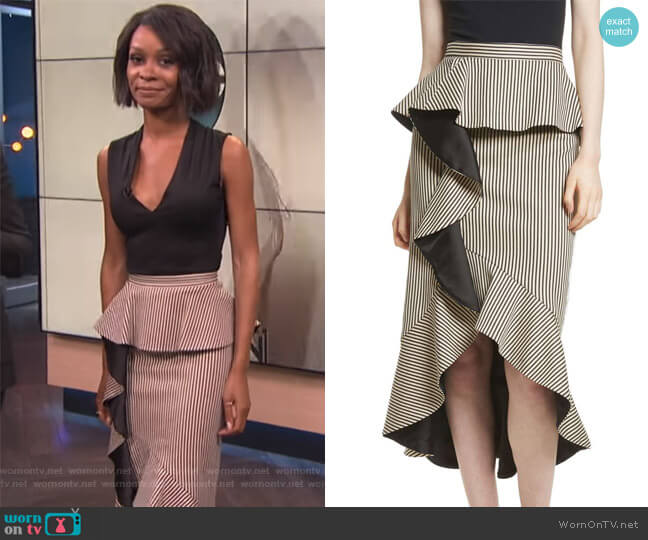 Alice + Olivia Alessandra Stripe Peplum Ruffle Skirt worn by Zuri Hall on E! News