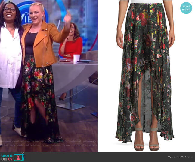 Alice + Olivia Kirstie Cascade Floral-Print Overlap Skirt worn by Meghan McCain on The View