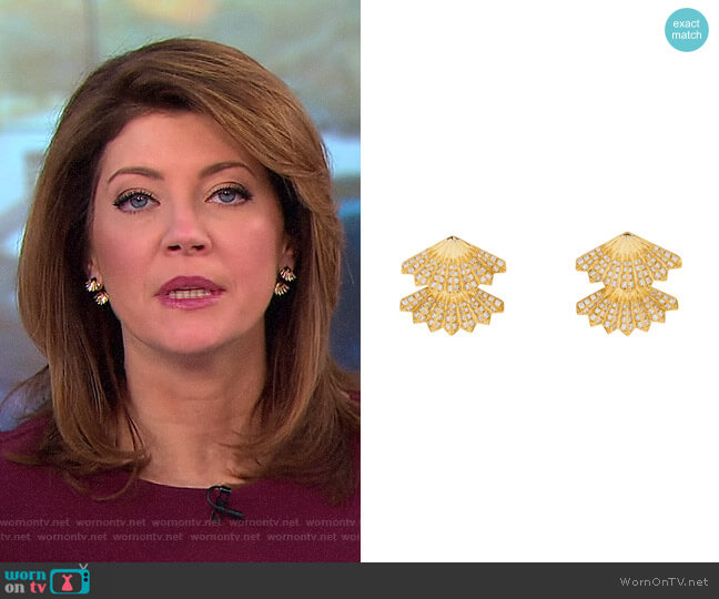 Anita Ko Double Fan Earrings worn by Norah O'Donnell on CBS Mornings