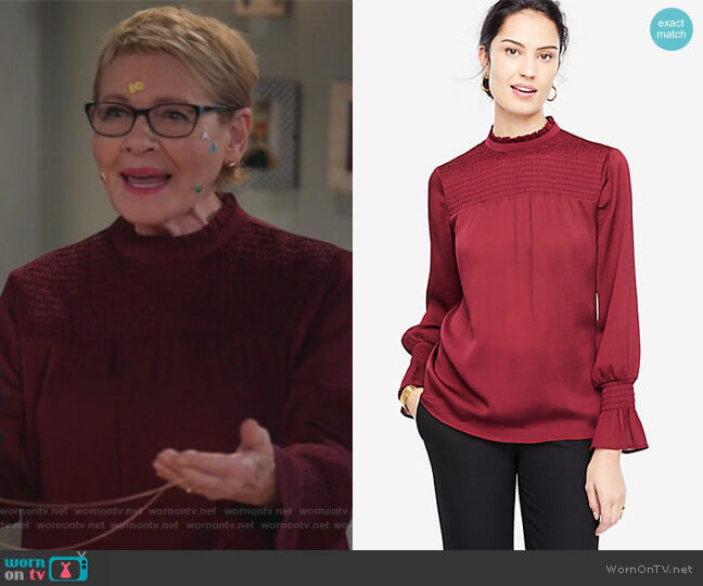 Ann Taylor Petite Smocked Blouse worn by Joan Short (Dianne Wiest) on Life in Pieces
