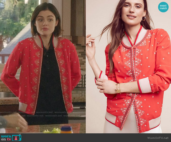 Arabella Embroidered Bomber from Anthropologie worn by Stella Abbott (Lucy Hale) on Life Sentence