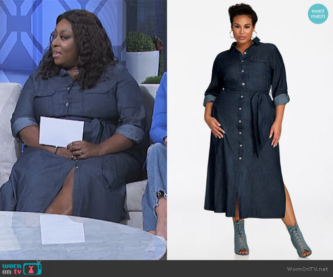 Ashley Stewart Button Front Denim Maxi Dress worn by Loni Love on The Real