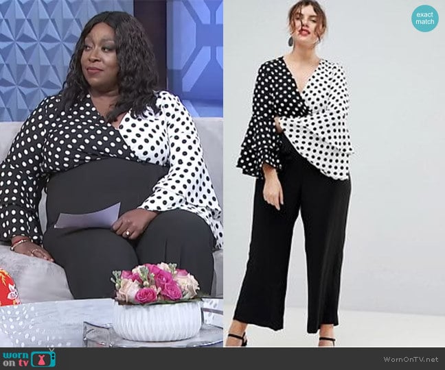 River Island Plus Polka Dot Frill Sleeve Jumpsuit worn by Loni Love on The Real