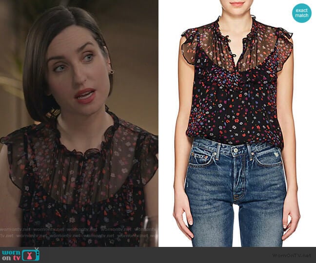 Barneys New York Floral Silk Georgette Blouse worn by Jennifer Short (Zoe Lister-Jones) on Life in Pieces