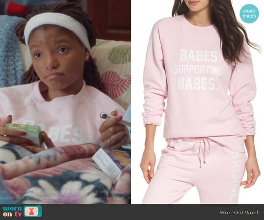 Brunette The Label Babes Supporting Babes Sweatshirt worn by Skylar Forster (Halle Bailey) on Grown-ish