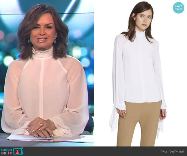 Camilla and Marc Noelle Shirred Top worn by Lisa Wilkinson on The Project