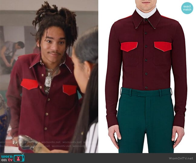 Calvin Klein Contrast-Detailed Wool Shirt worn by Luka Hall (Luka Sabbat) on Grown-ish