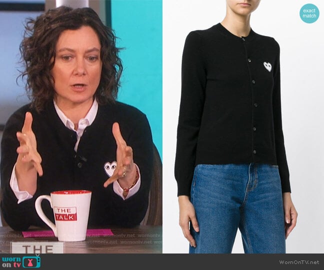 Comme Des Garcons Play Heart Logo Cardigan worn by Sara Gilbert on The Talk