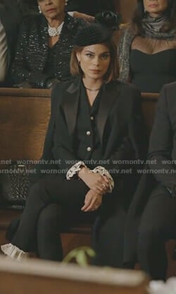 Cristal’s black cape and beret with veils on Dynasty