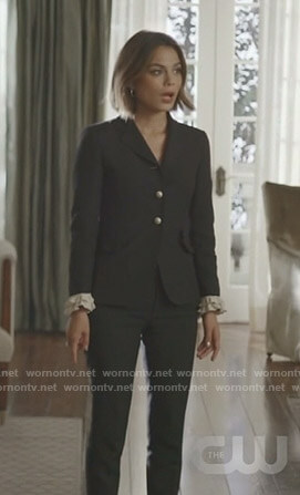 Cristal’s black ruffled cuff blazer and pants on Dynasty