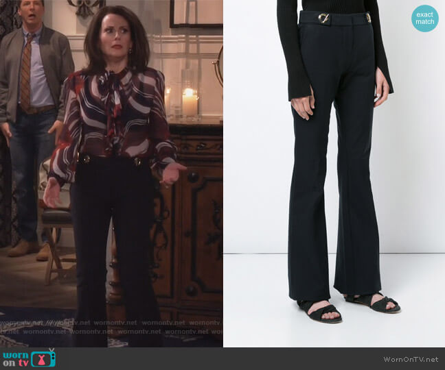 Derek Lam 10 Crosby Flare Trouser With Grommet Detail worn by Karen Walker (Megan Mullally) on Will and Grace