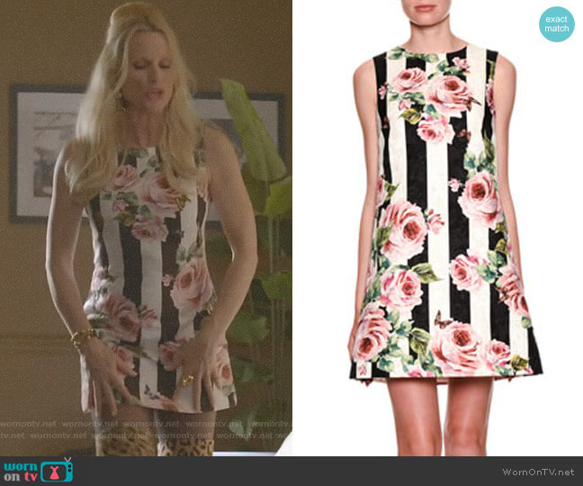 Dolce & Gabbana Sleeveless Floral Striped Brocade Dress worn by Alexis Carrington (Elaine Hendrix) on Dynasty