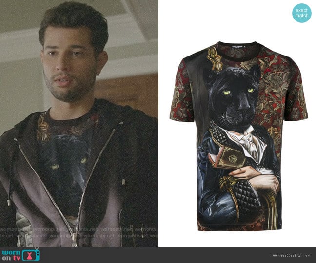 Dolce & Gabbana Panther Portrait T-Shirt worn by Sam Flores (Rafael de la Fuente) on Dynasty
