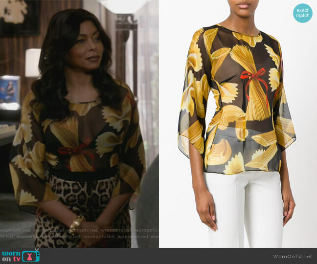 Dolce & Gabbana Pasta Print Blouse worn by Cookie Lyon (Taraji P. Henson) on Empire