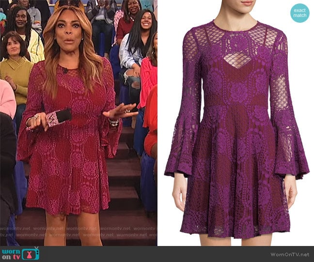Donna Morgan Lace Bell-Sleeve Mini Dress worn by Wendy Williams on The Wendy Williams Show