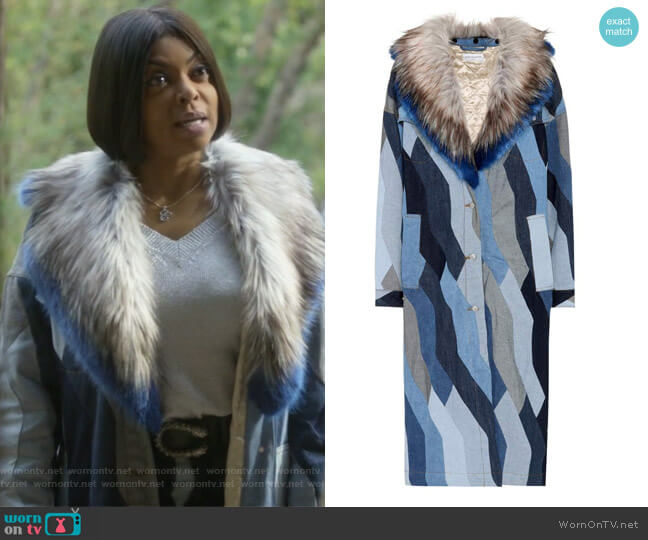 Dries Van Noten Faux fur-trimmed denim coat worn by Cookie Lyon (Taraji P. Henson) on Empire