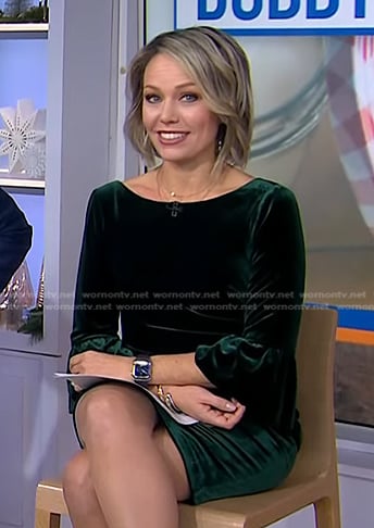 Dylan’s green velvet bell sleeve dress on Today