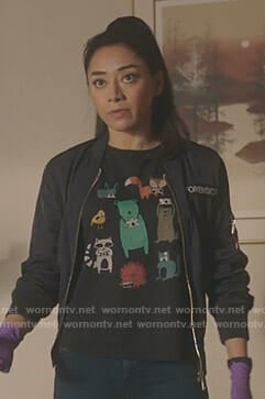 Ella’s black animal print tee on Lucifer