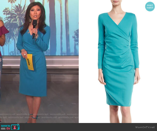 Emporio Armani Long-Sleeve Deep-V Ruched Sheath Dress worn by Julie Chen on The Talk