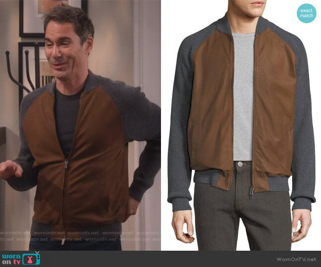 Ermenegildo Zegna Cashmere & Lambskin Leather Zip-Front Cardigan worn by Will Truman (Eric McCormack) on Will and Grace
