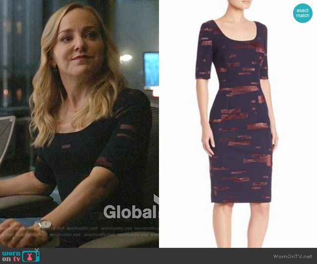 Escada Printed Fil Copupe Sheath Dress worn by Marissa Morgan (Geneva Carr) on Bull