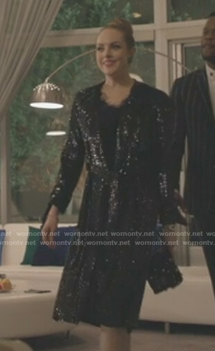 Fallon’s black sequin coat on Dynasty