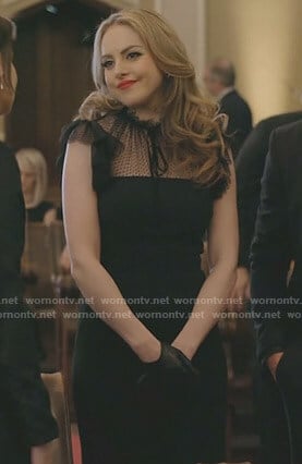 Fallon’s black tulle ruffle sleeve dress on Dynasty