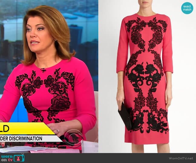 Dolce & Gabbana Floral Applique Wool Crepe Dress worn by Norah O'Donnell on CBS Mornings