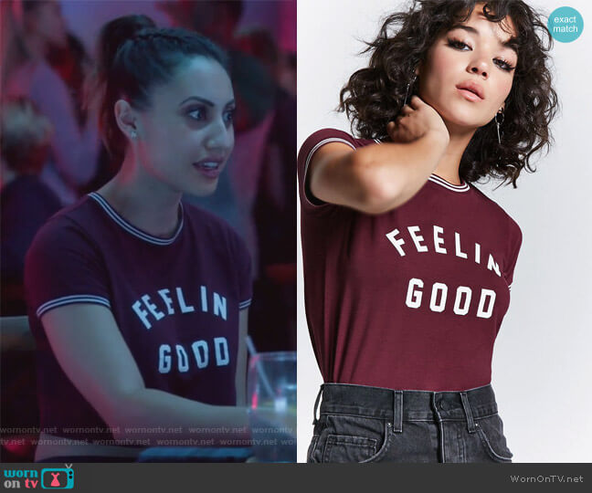 Forever 21 Feelin Good Graphic Ringer Tee worn by Ana Torres (Francia Raisa) on Grown-ish