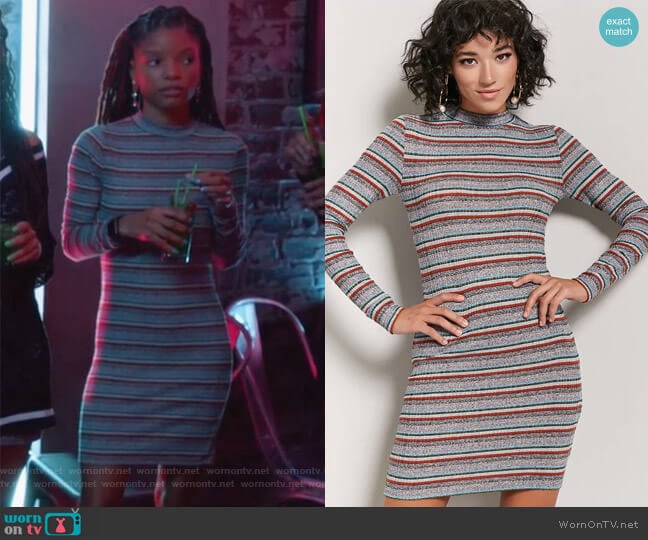 Forever 21 Marled Ribbed Knit Striped Dress worn by Skylar Forster (Halle Bailey) on Grown-ish