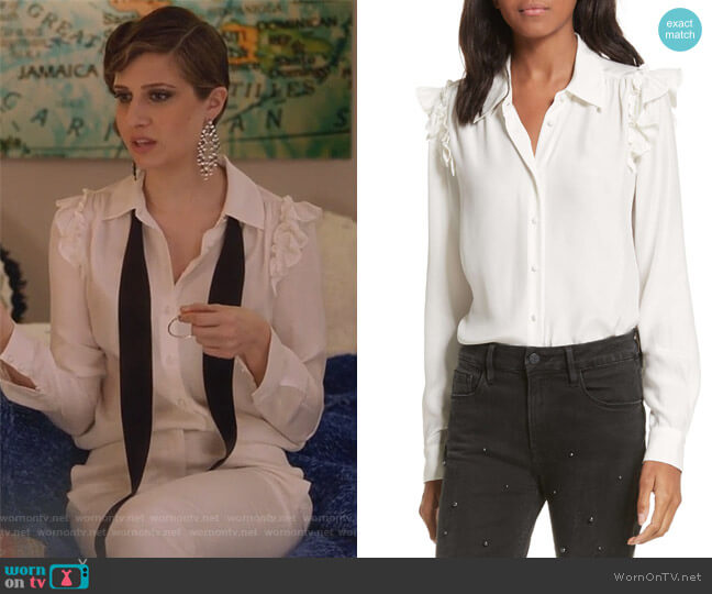 Frame Silk Ruffle Sleeve Blouse worn by Nomi Segal (Emily Arlook) on Grown-ish
