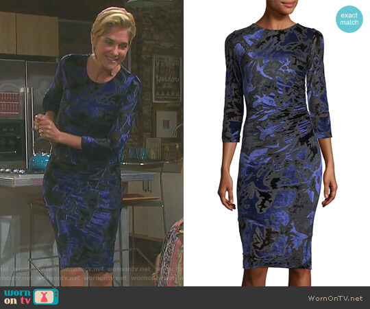 Fuzzi 3/4-Sleeve Floral Velvet Burnout Sheath Dress worn by Eve Donovan (Kassie DePaiva) on Days of our Lives